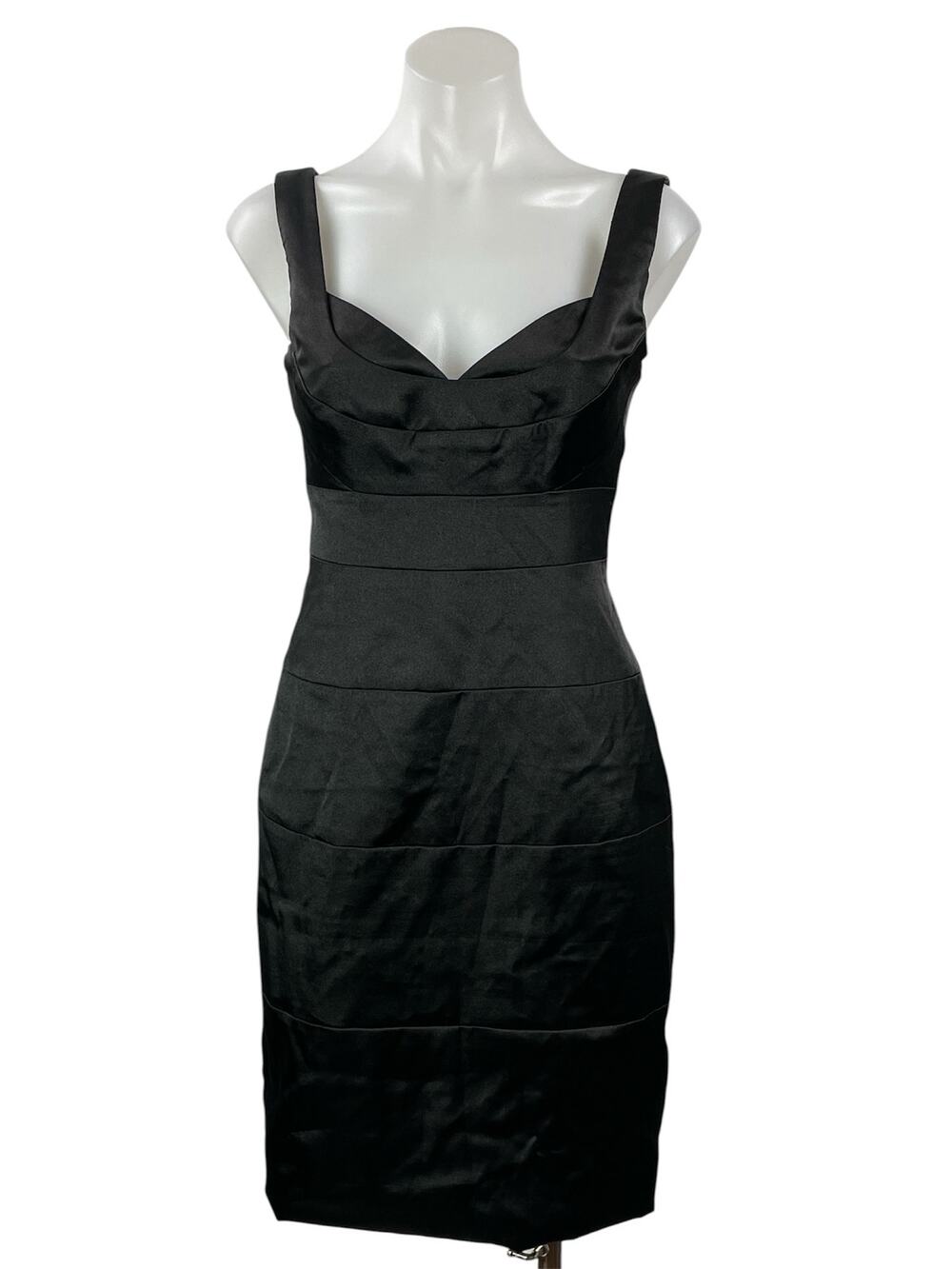 London Times Black Sleeveless Silk Satin Sweetheart Bandage Mini Bodycon Dress 4